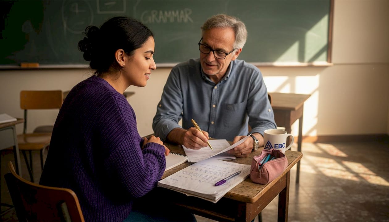 Tutor giving feedback to trainee teacher