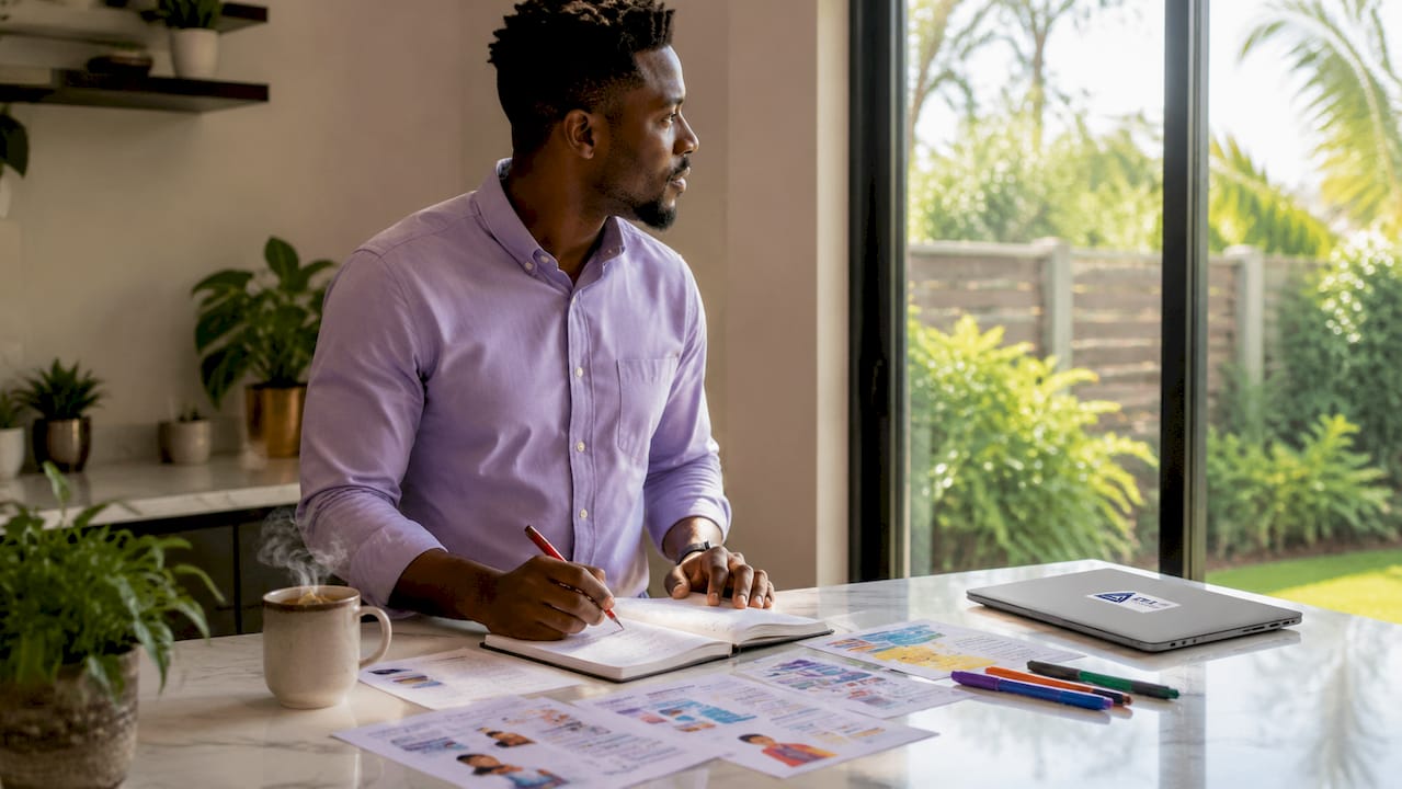 Teacher planning intercultural skills lesson at desk