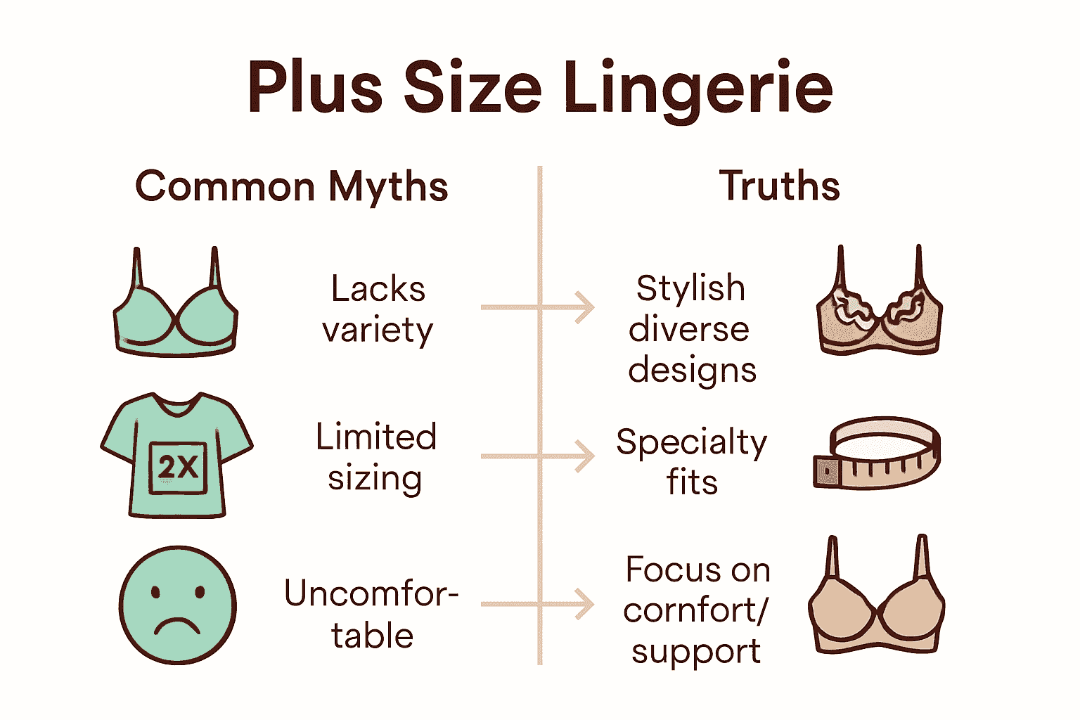 Infographic comparing common myths and truths about plus size lingerie.