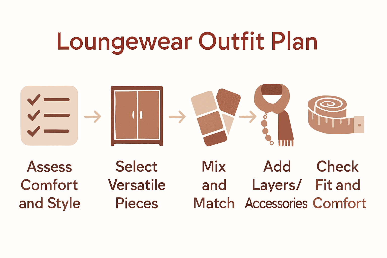 Infographic summarizing 5 steps to creating a comfortable and versatile women's loungewear outfit