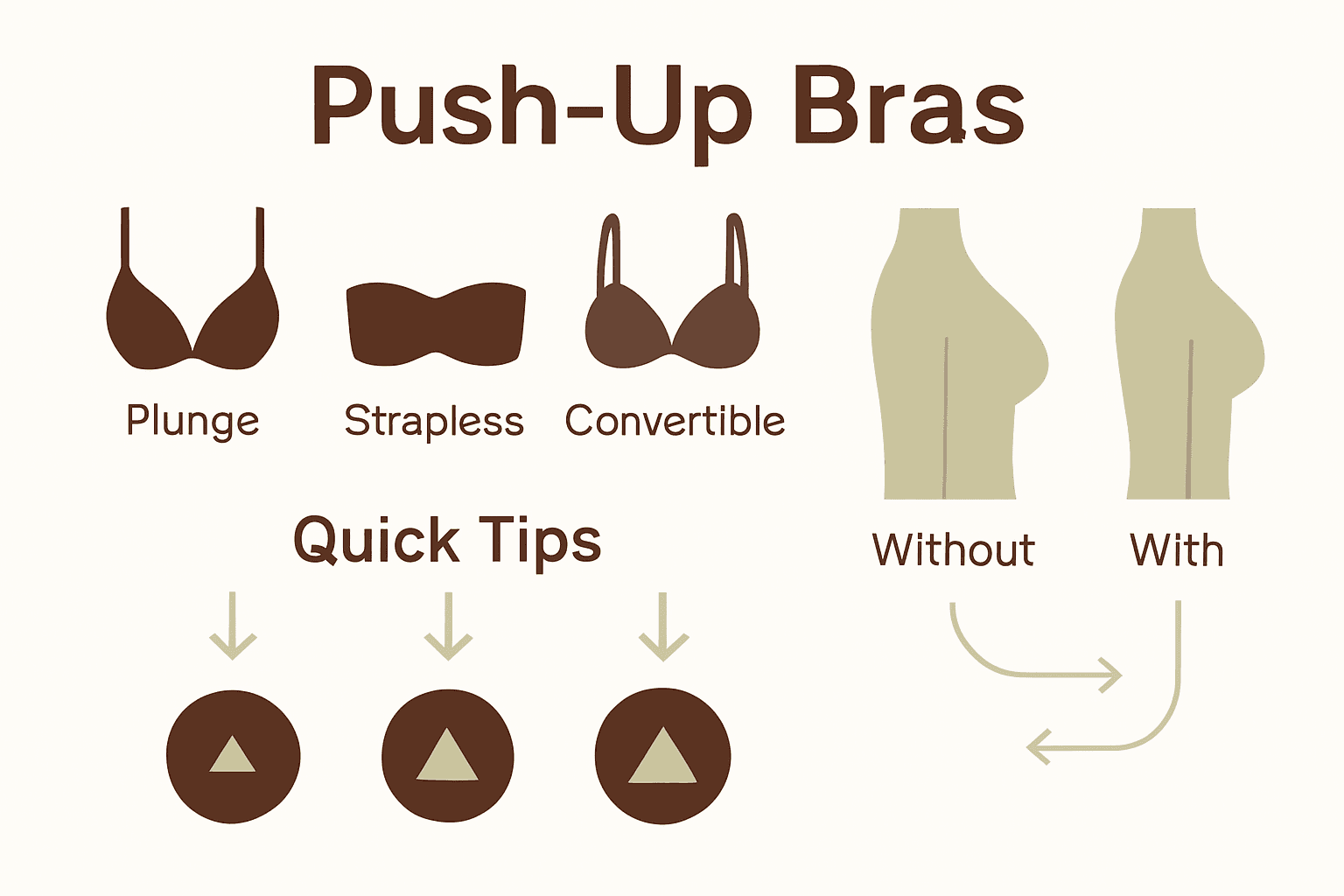 Infographic showing types of push-up bras and their effects