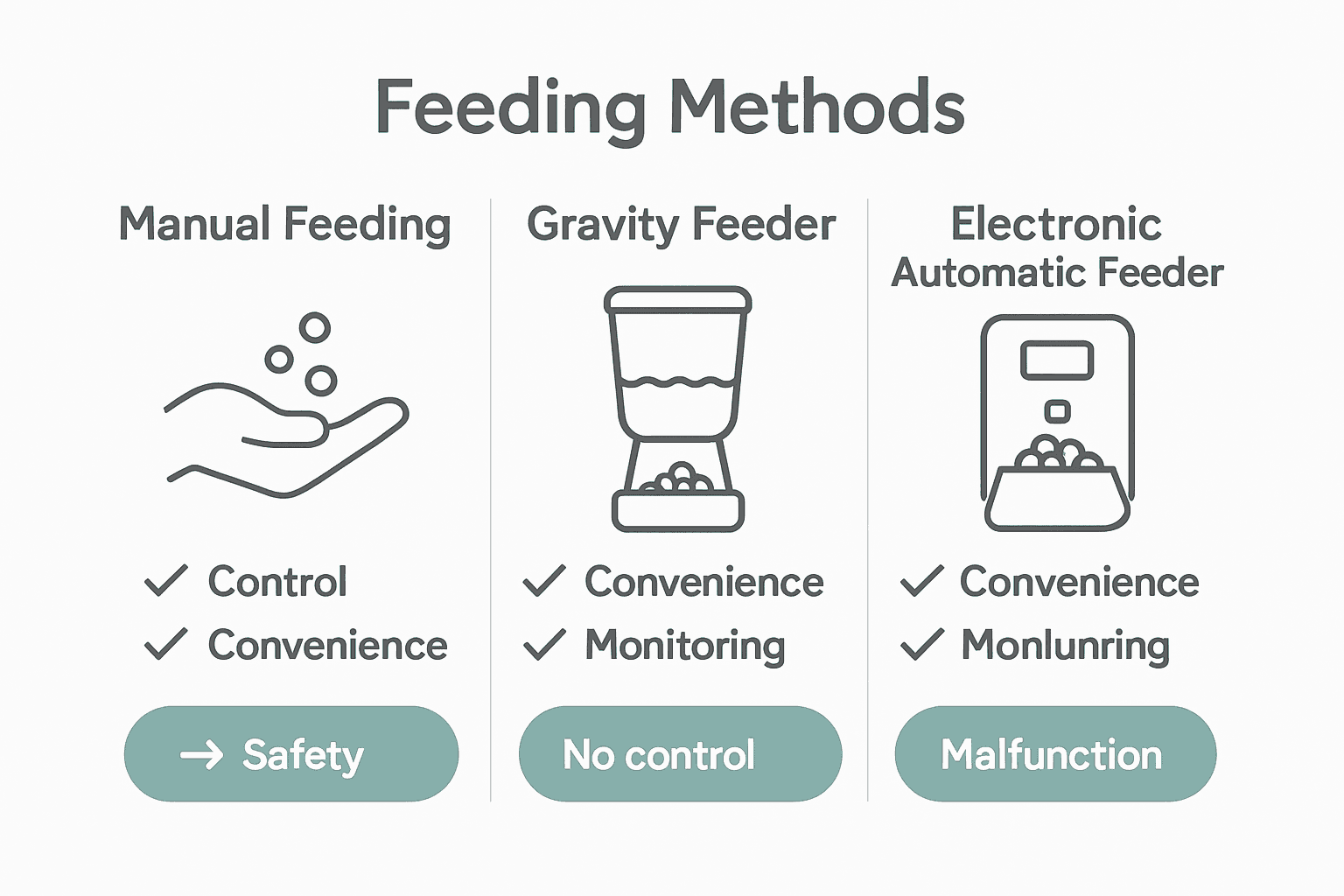 Comparison infographic showing manual versus automatic pet feeding methods.