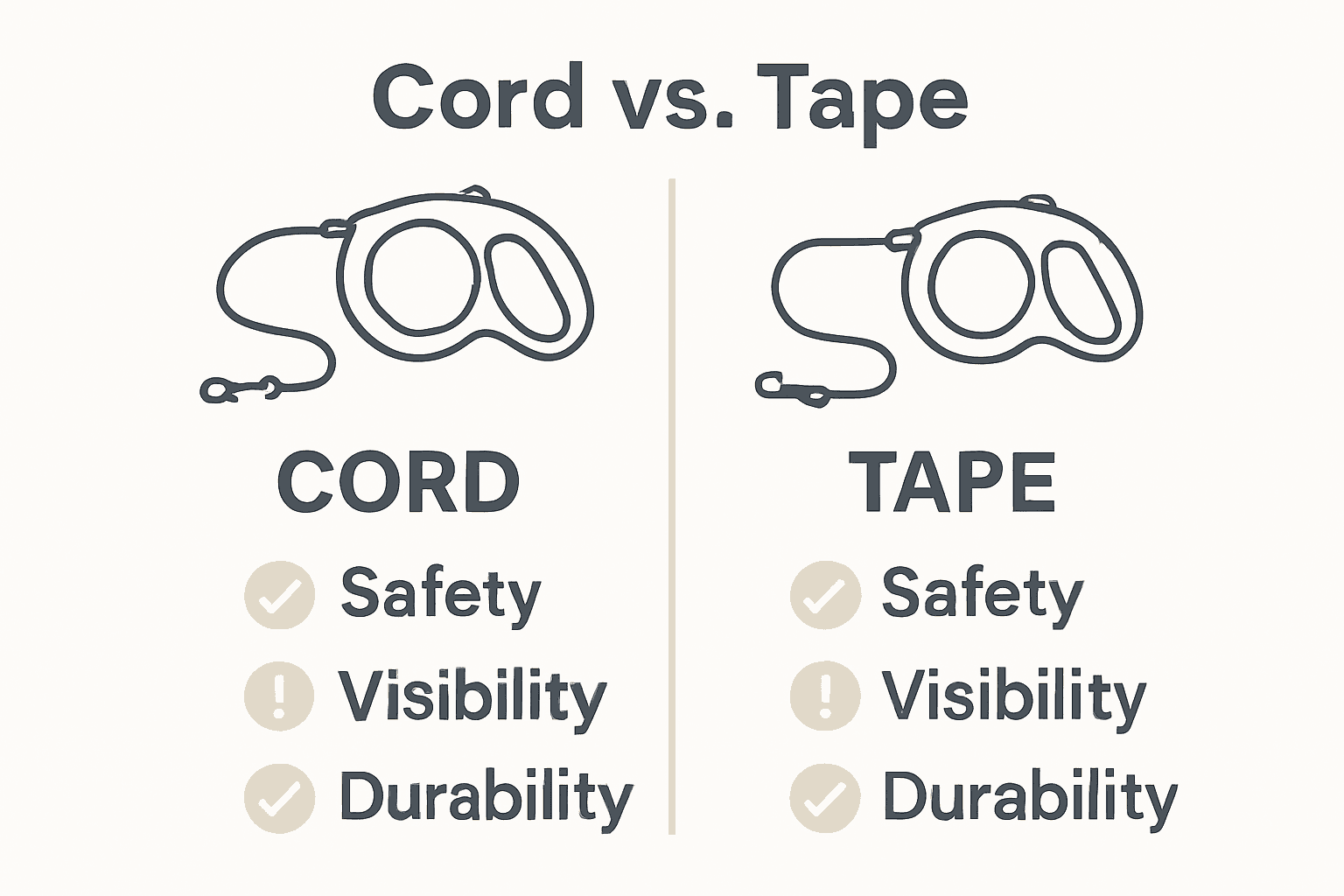 Infographic comparing cord and tape retractable leashes for dogs.