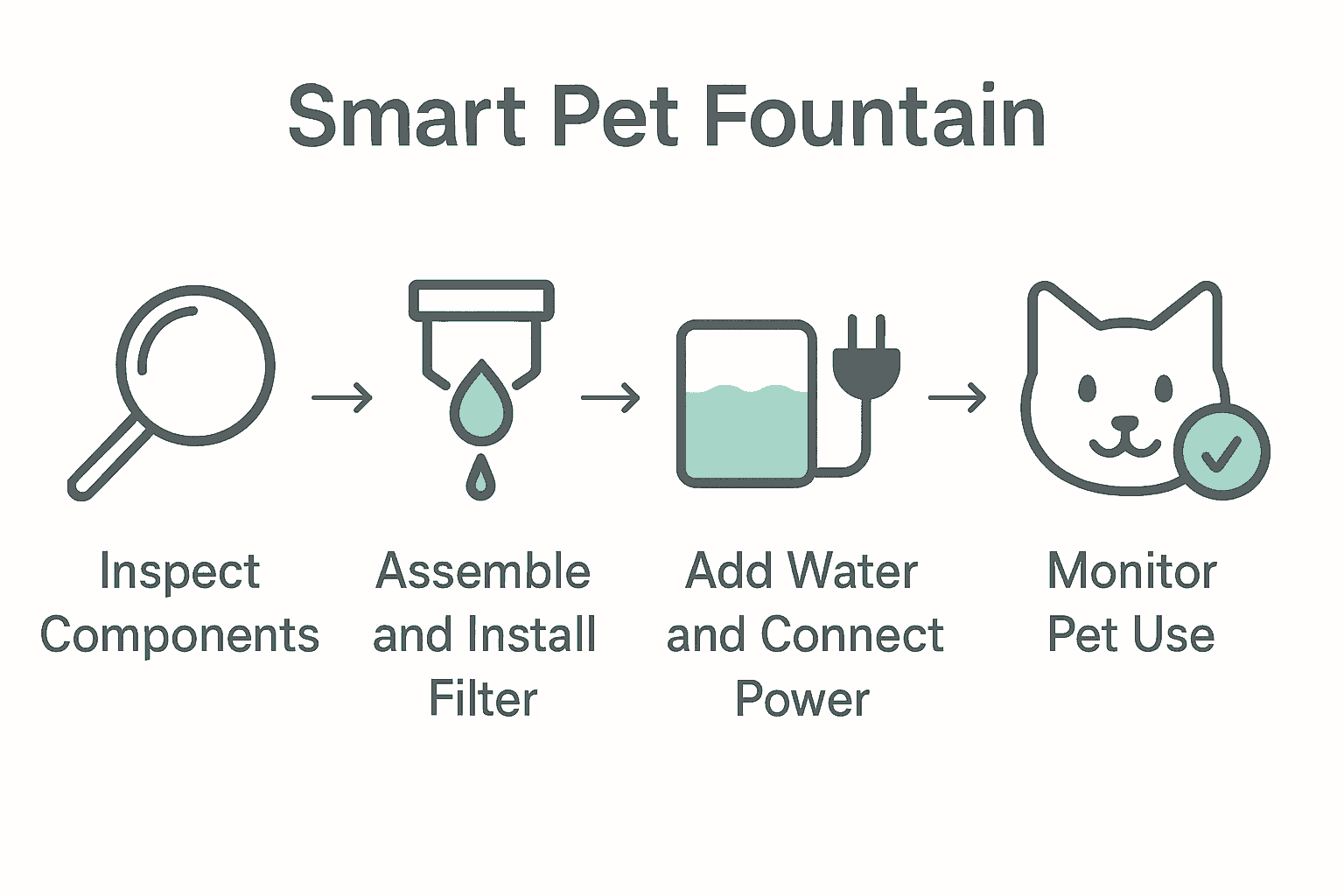 Infographic visually showing 5 key steps for smart pet fountain setup