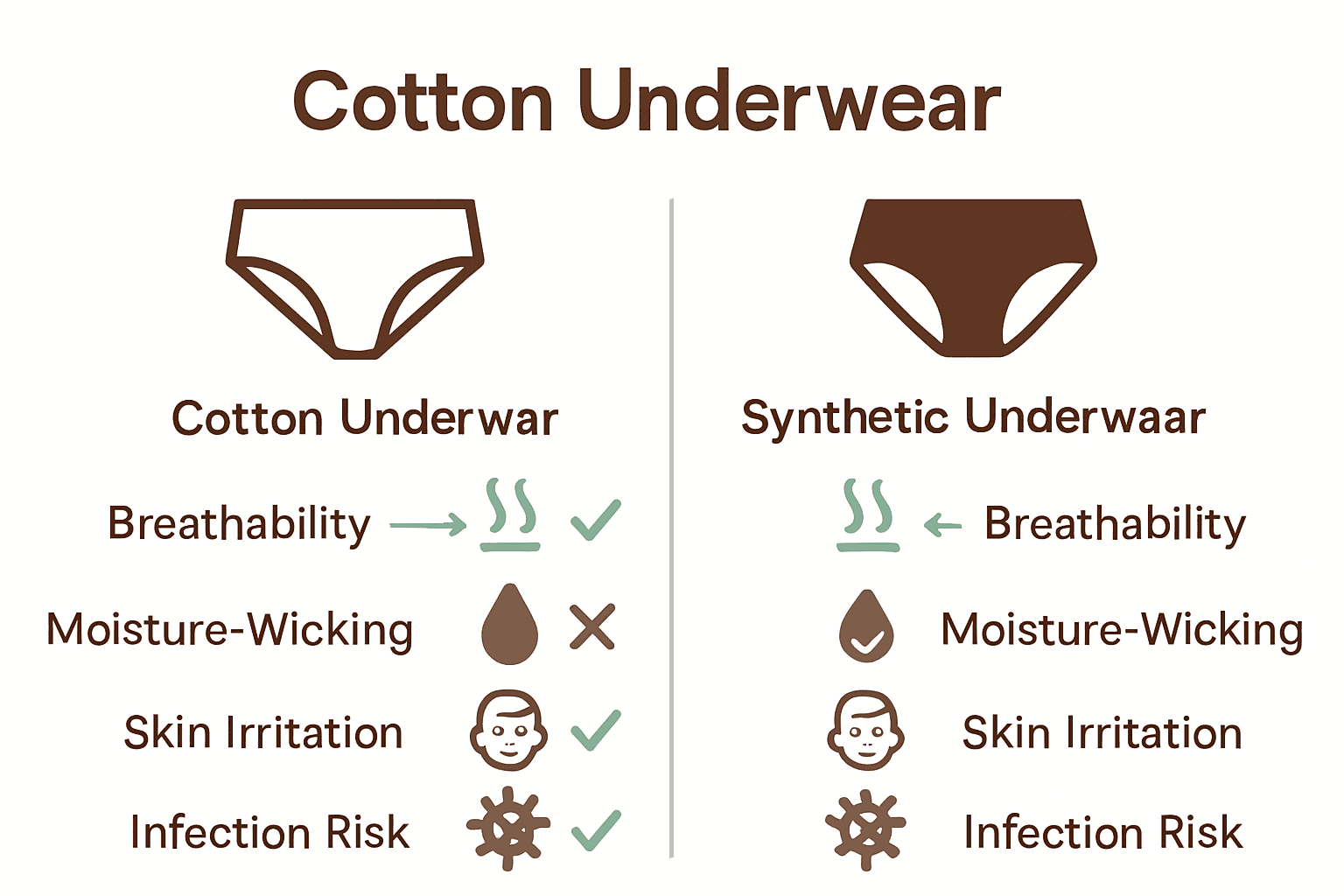 Infographic comparing cotton and synthetic underwear health and comfort features
