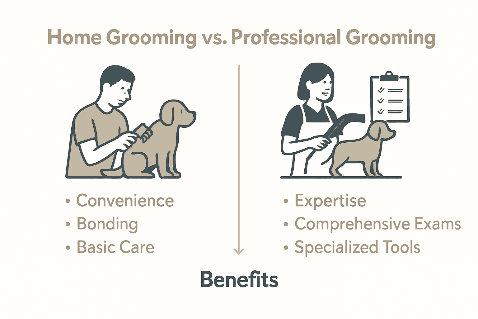 Infographic comparing home and professional dog grooming