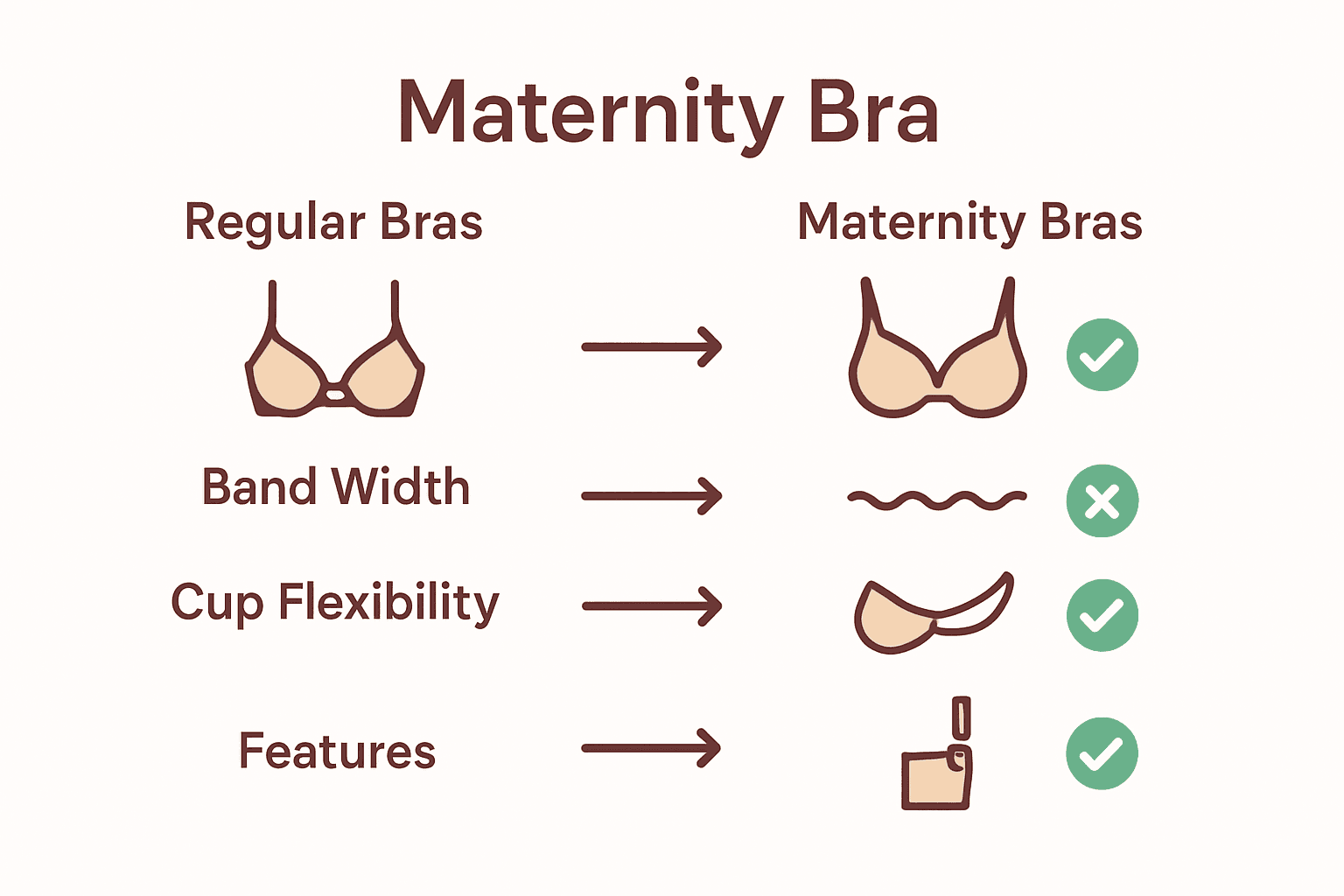 Infographic comparing maternity bras and regular bras by key features.