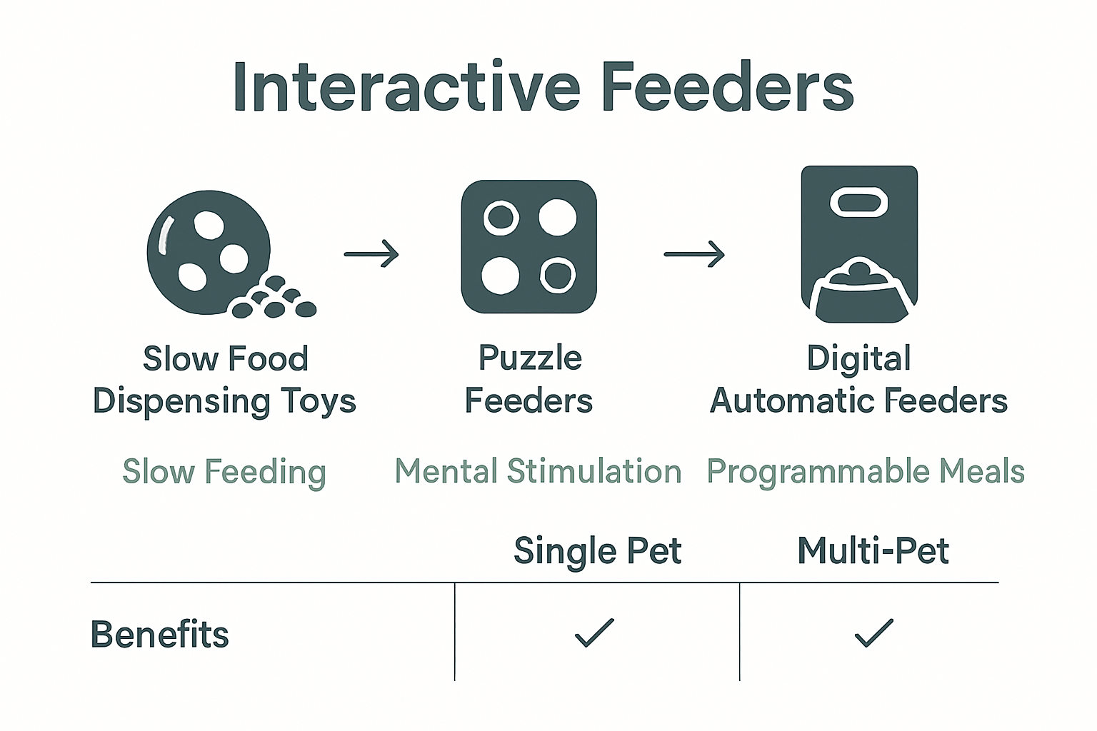 Infographic showing types of interactive pet feeders and key benefits