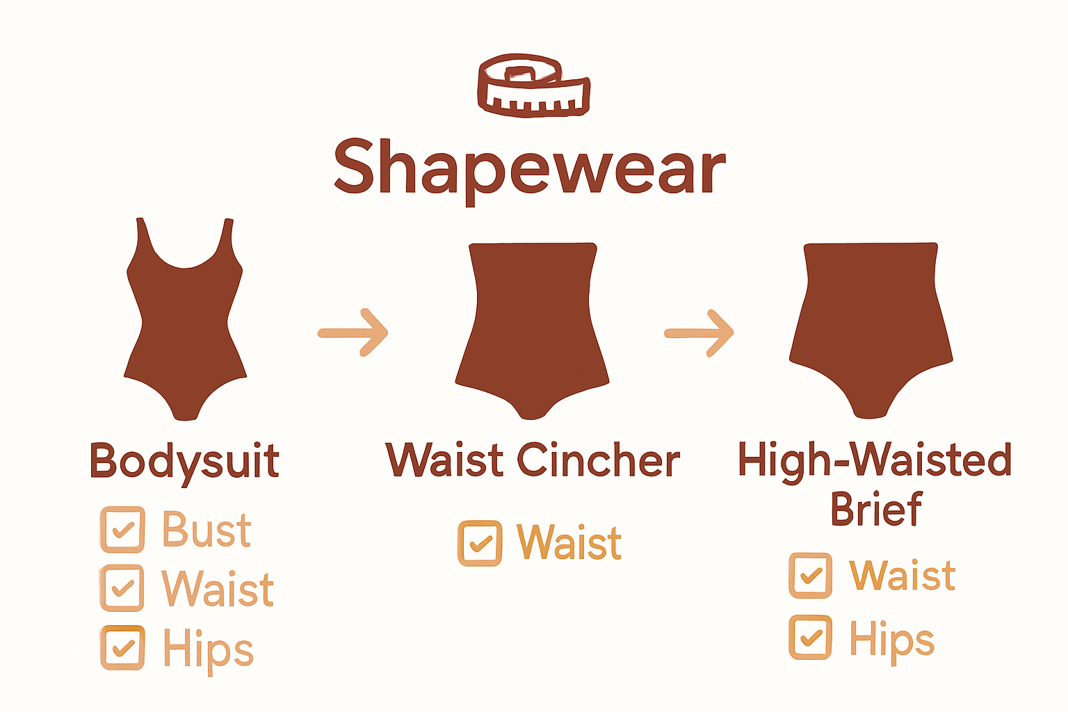 Infographic comparing shapewear types by target areas