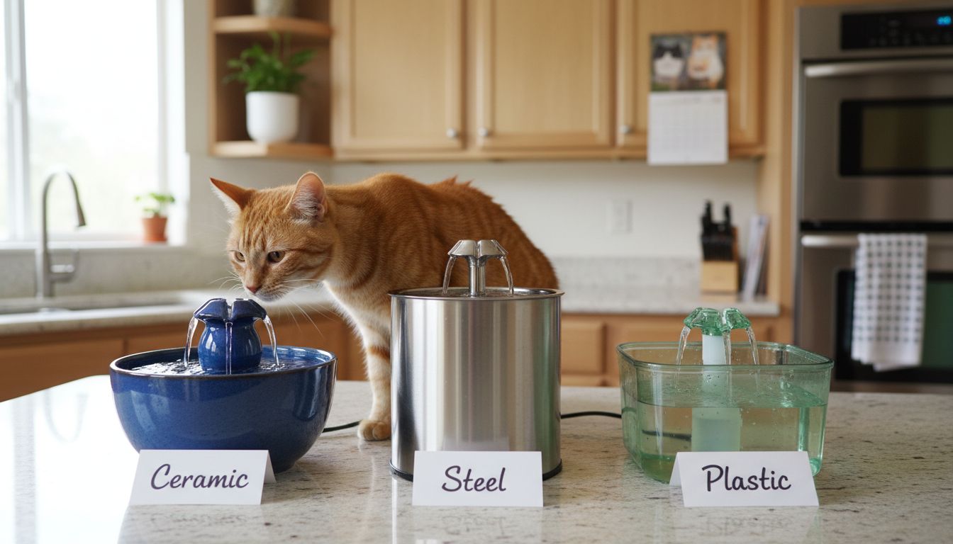 Three types of cat water fountains compared