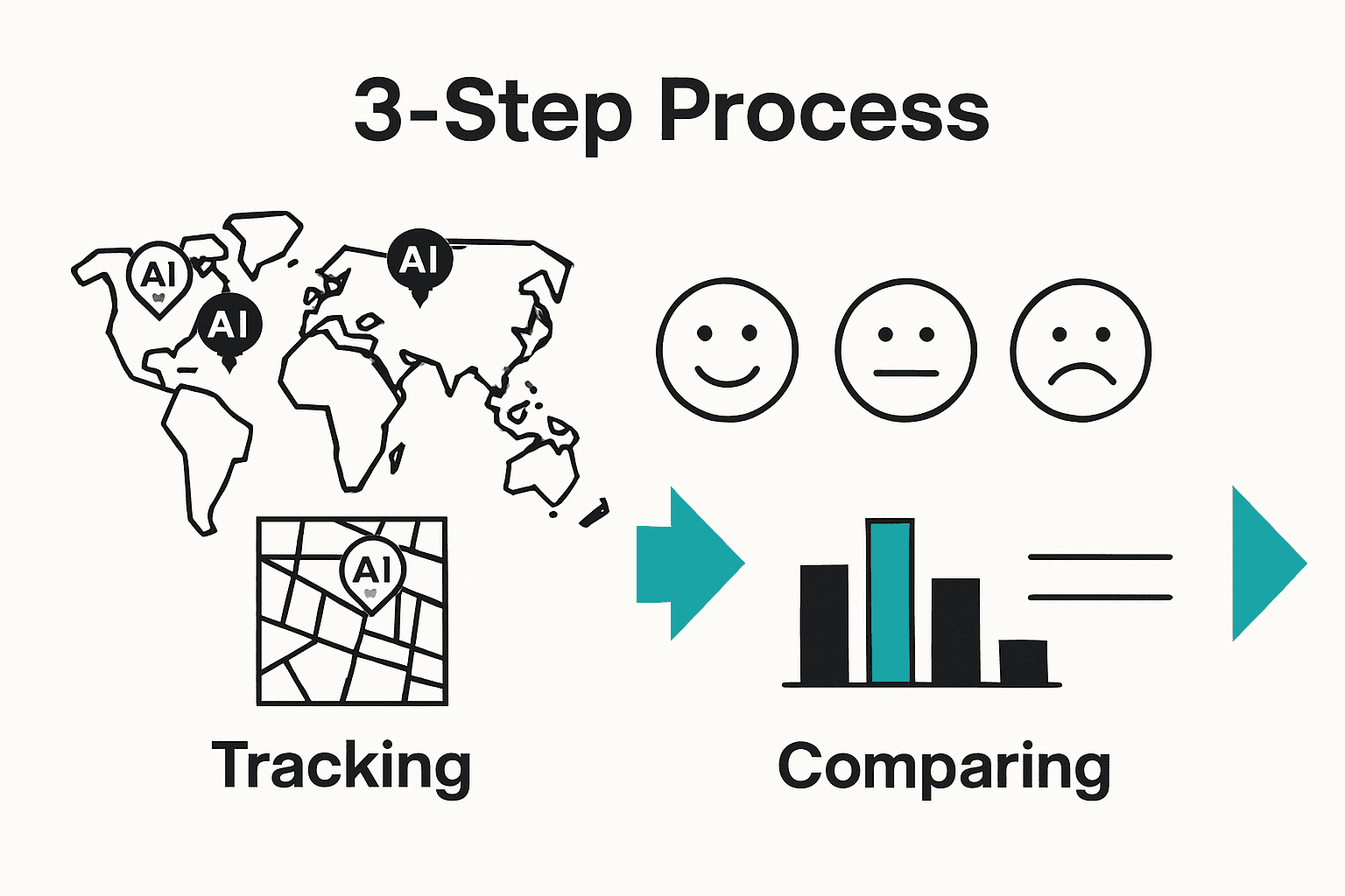 Infographic comparing AI-driven brand mention tracking, sentiment analysis, and competitor visibility.