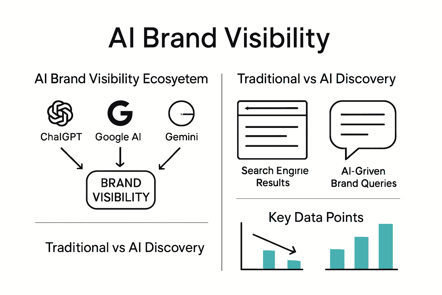 Infographic comparing traditional search and AI-driven brand visibility mechanisms.