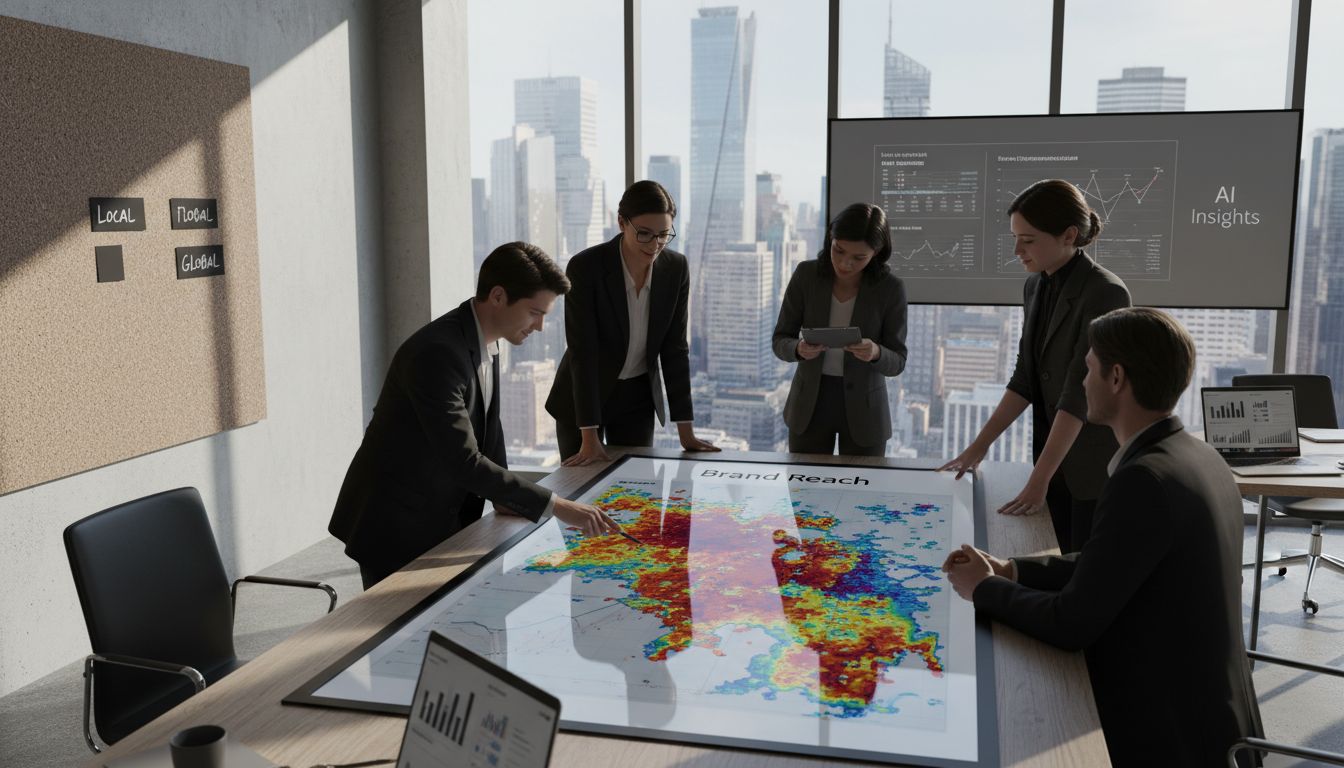 Team analyzing brand presence with AI tools