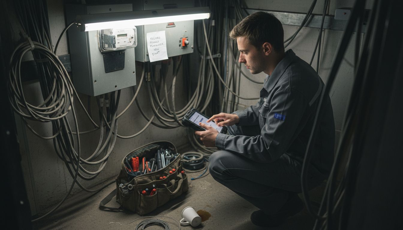 Ein Servicetechniker erfasst die aktuellen Energiewerte direkt im Technikraum.