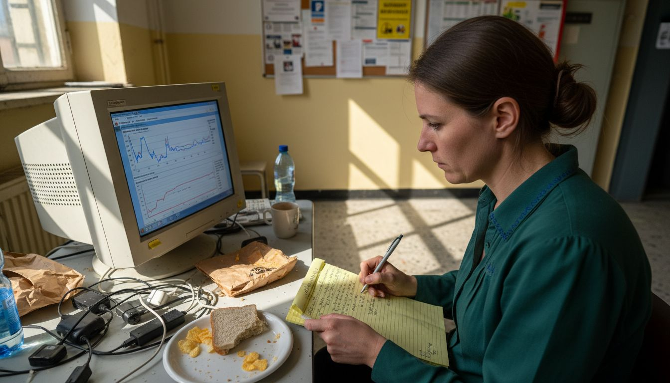 Ein Energieberater wertet am Schreibtisch die Verbrauchsdaten aus.