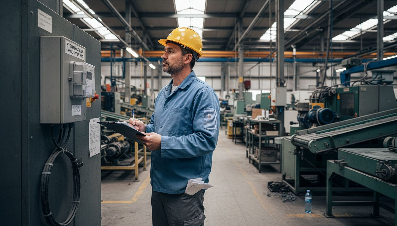 Ein Ingenieur überwacht den Energieverbrauch in der Produktionshalle.