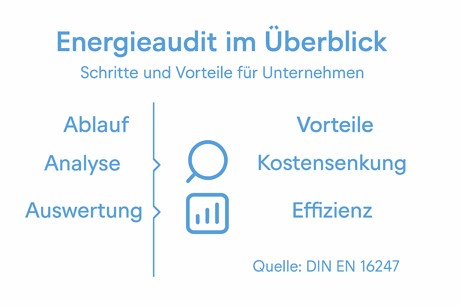 Die Infografik veranschaulicht, wie ein Energieaudit abläuft und welche Vorteile es bietet.