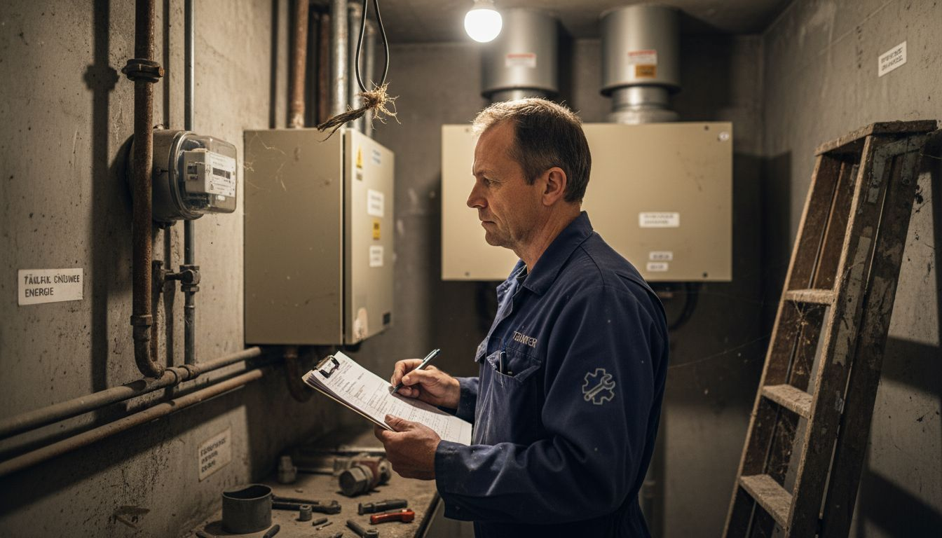 Im Keller des Gebäudes überprüft ein Techniker den aktuellen Stromverbrauch.