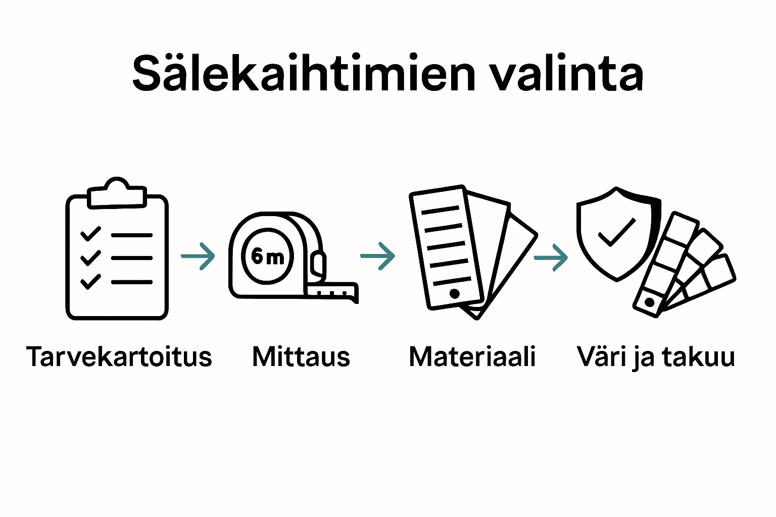 Infografiikka sälekaihtimien valinnan viidestä vaiheesta kuvituksilla