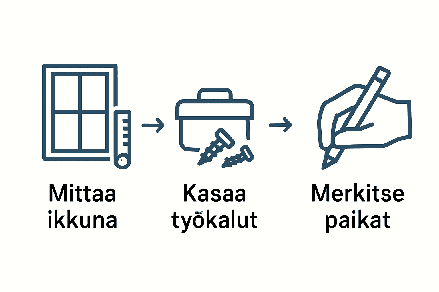 Infografiikka: sälekaihtimen asennuksen kolme vaihetta kuvina