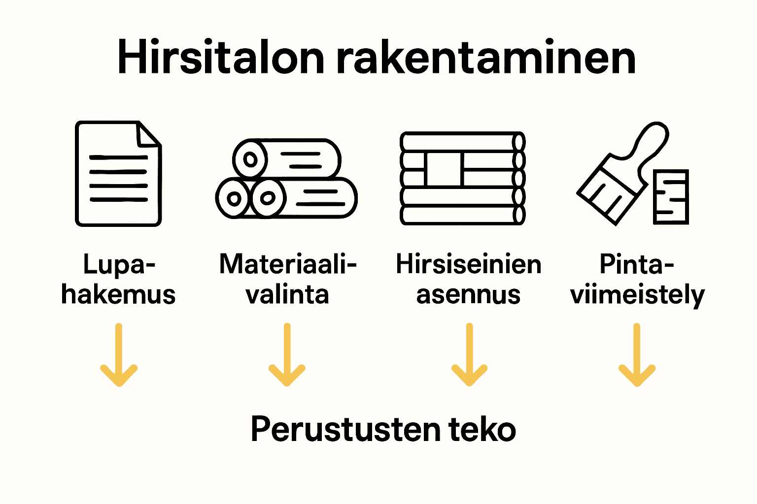Hirsirakentaminen vaihe vaiheelta: onnistunut lopputulos 2 Hirsirakentaminen vaiheittain -vaihekaavio