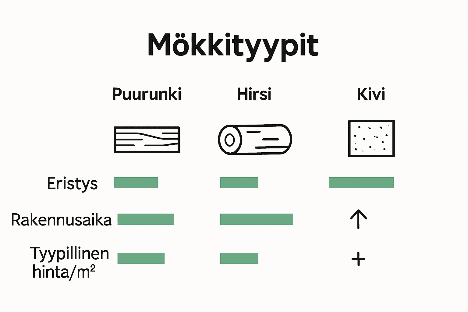 Rakennustyypit mökkirakentamisessa: kattava opas 2 Infographic showing comparison of cottage construction types in Finland.