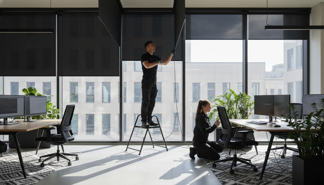 toimisto aurinkosuojaus asennus