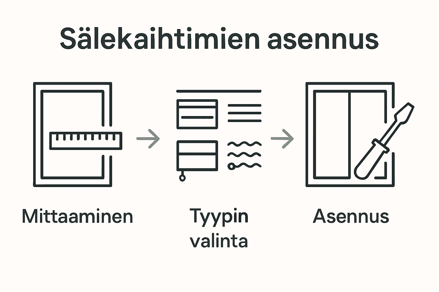 Kaihtimien asennuksen kolme vaihetta ikonoin esitettynä