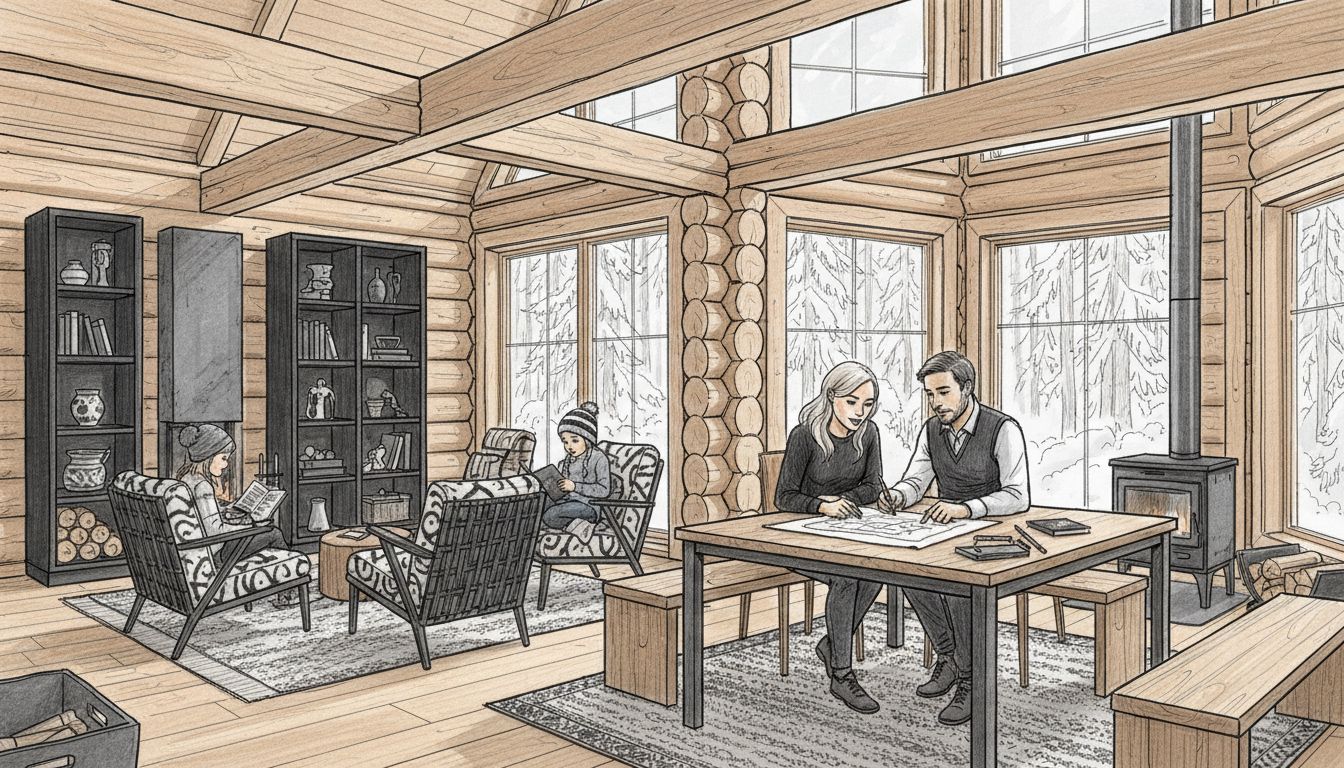 hirsitalo sisätila perhe