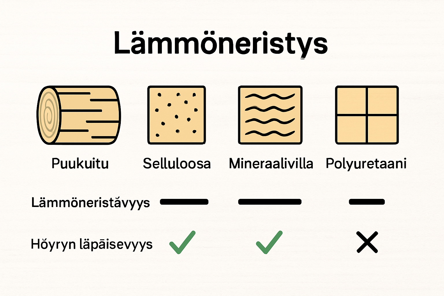 Comparison of log home insulation materials by efficiency and moisture openness.