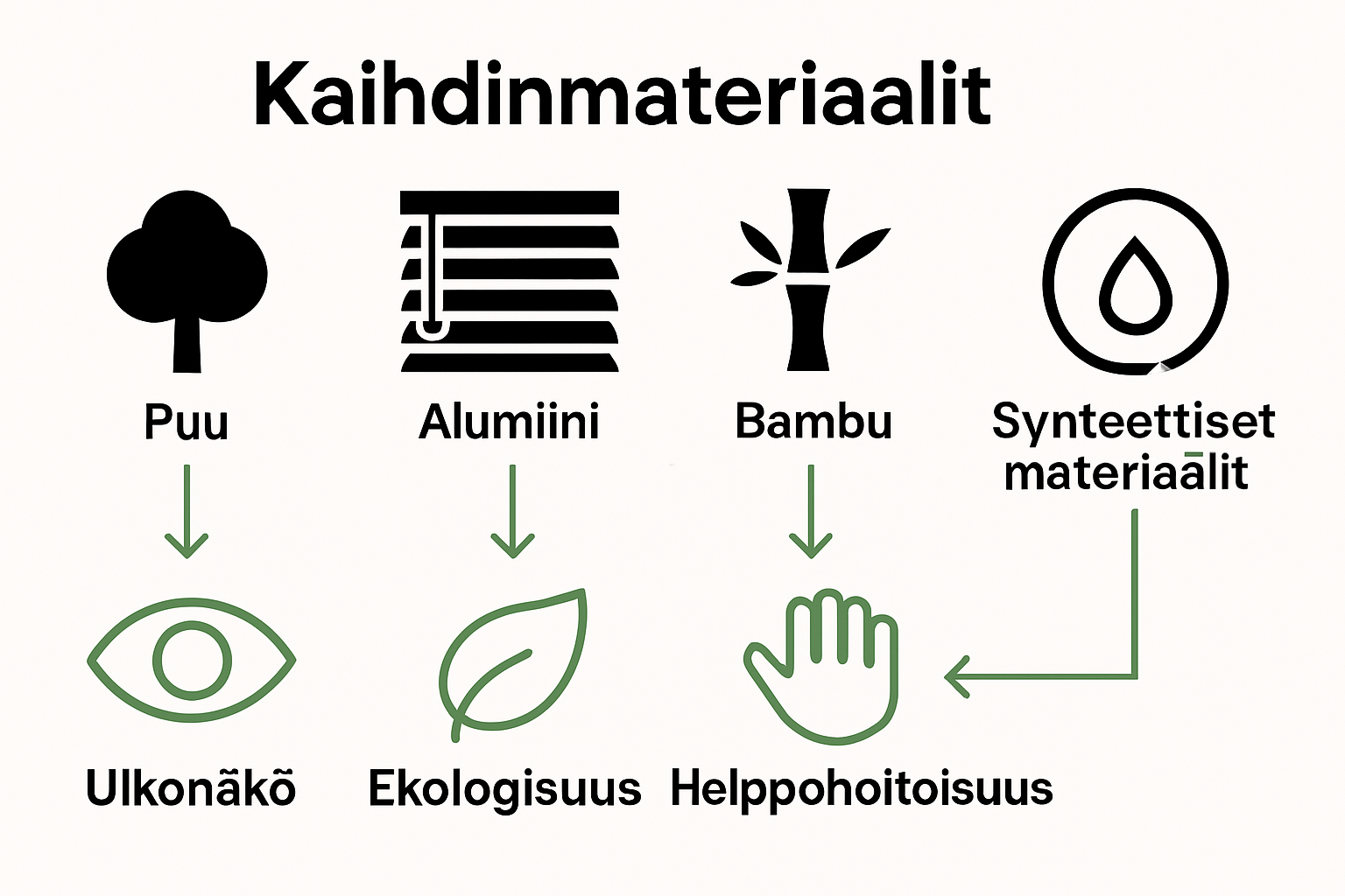 Infografiikka kaihdinmateriaalien eroista