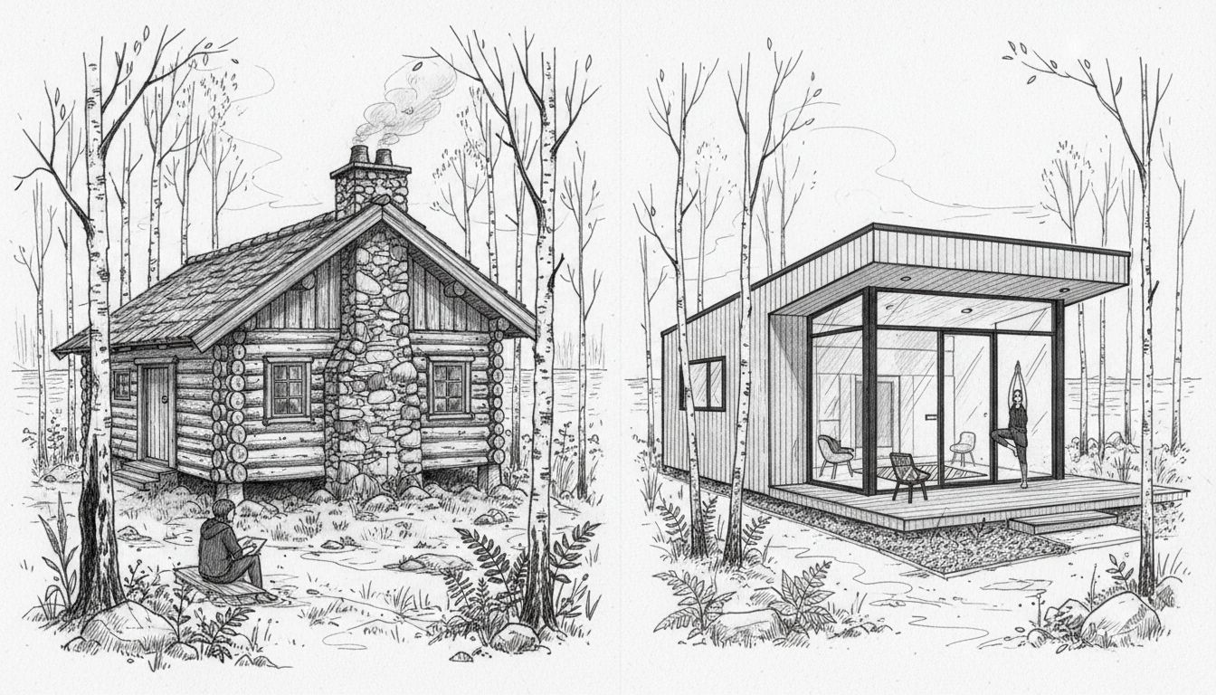 Loma-asunnon rakentaminen: Kaikki Vaiheet ja Vaatimukset 2 Traditional log cabin and modern wood cabin comparison