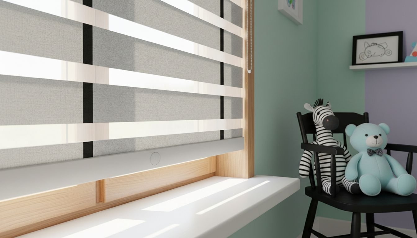 Cordless detail of safe blinds in children’s room