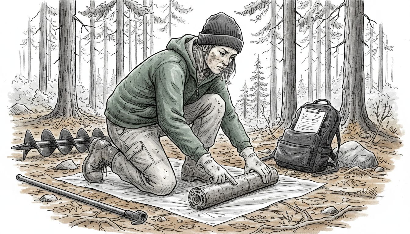 Hirsiprojektin Aloitusedellytykset: Kaikki Olennaiset Vaiheet 2 Engineer studies soil sample at construction site