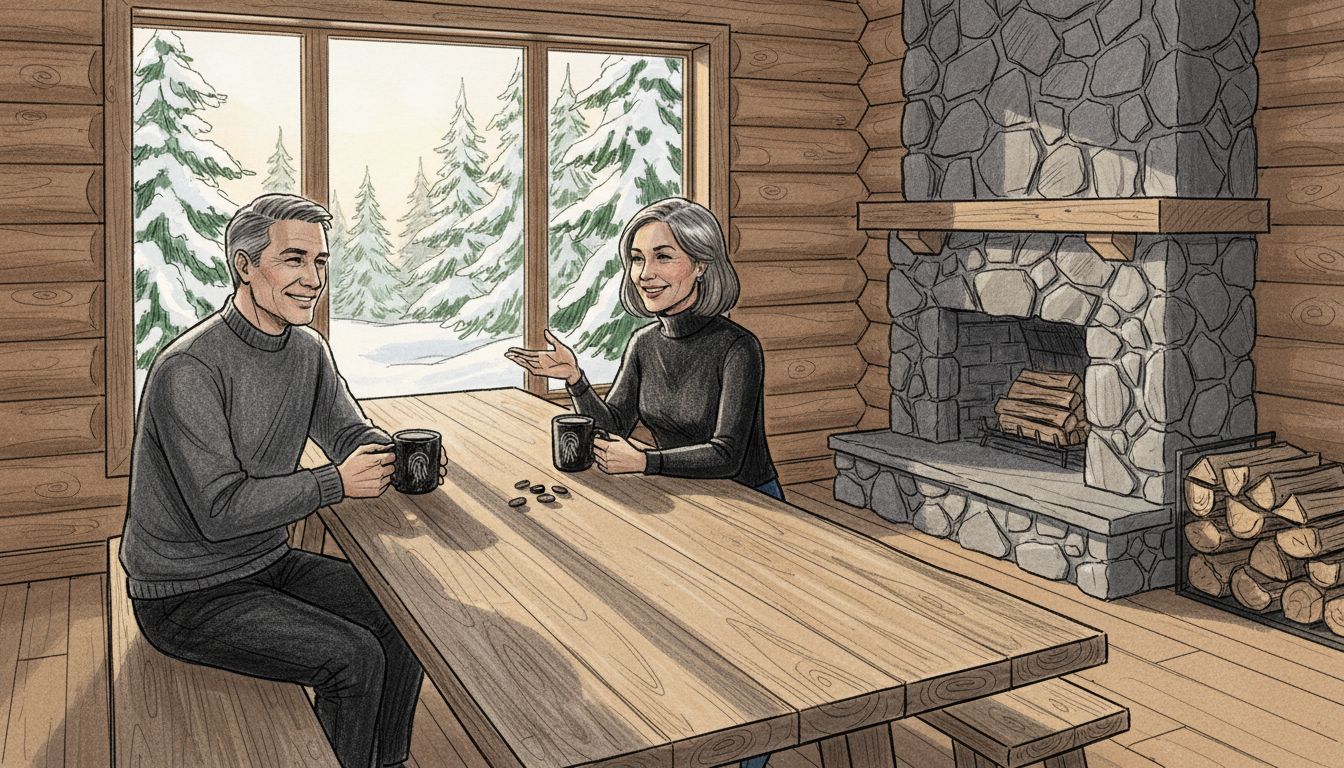 Couple in wood interior showcasing carbon storage