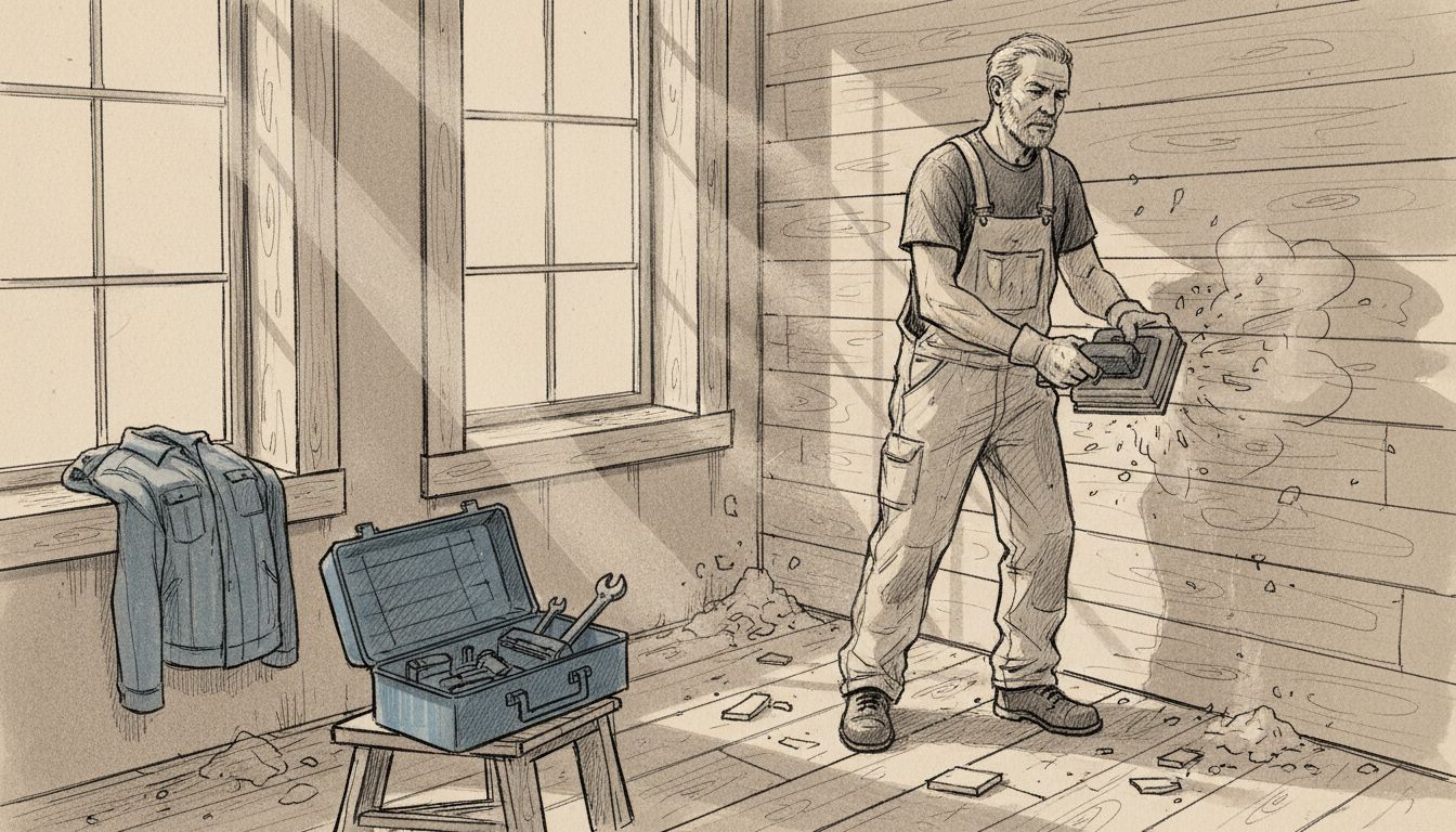 Ekologinen Rakentaminen – Miten Perustermit Ohjaavat Valintoja 2 Carpenter sanding timber wall in new build