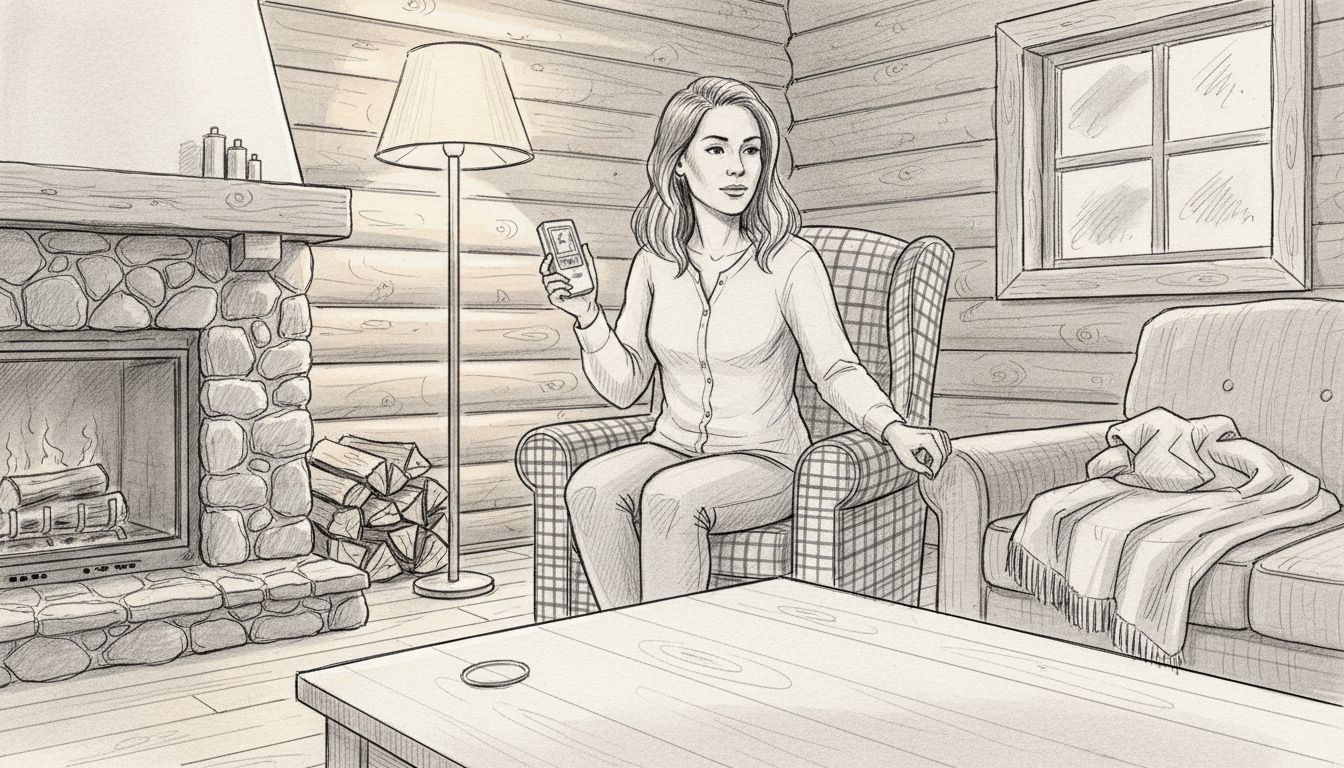 Woman checking winter cabin interior humidity