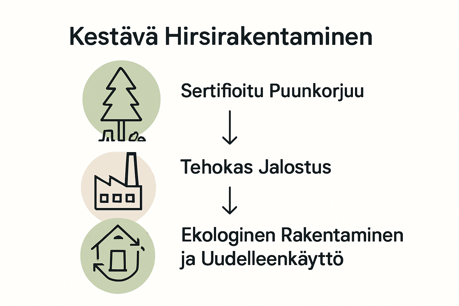 Hirsirakentamisen trendit 2025 – Uutta arkkitehtuuria ja vastuullisuutta 2 Havainnollistava kuva ekologisesta hirsirakentamisen prosessista