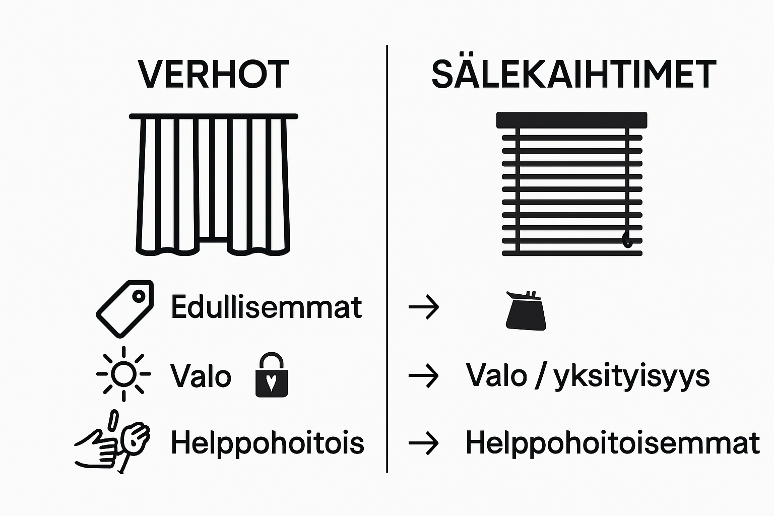 Verhot vai sälekaihtimet – visuaalinen vertailu
