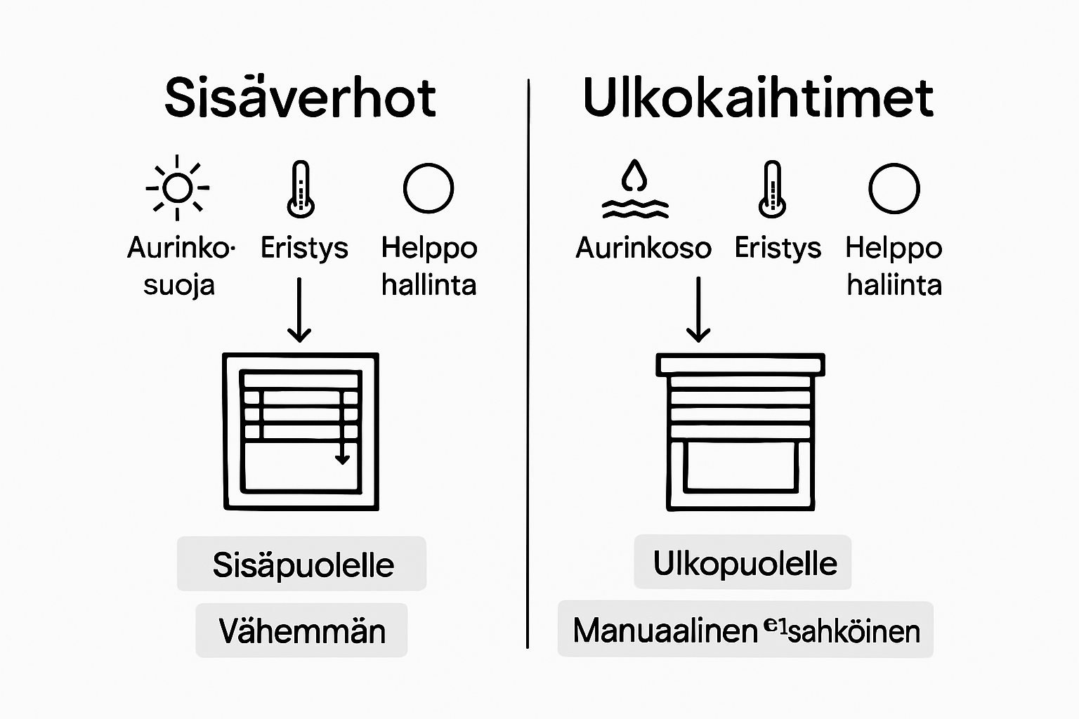 Havainnollistava vertailu sisä- ja ulkokaihtimista