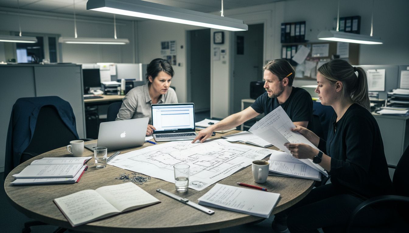 Kommunens handläggare går igenom bygglovsritningarna tillsammans.