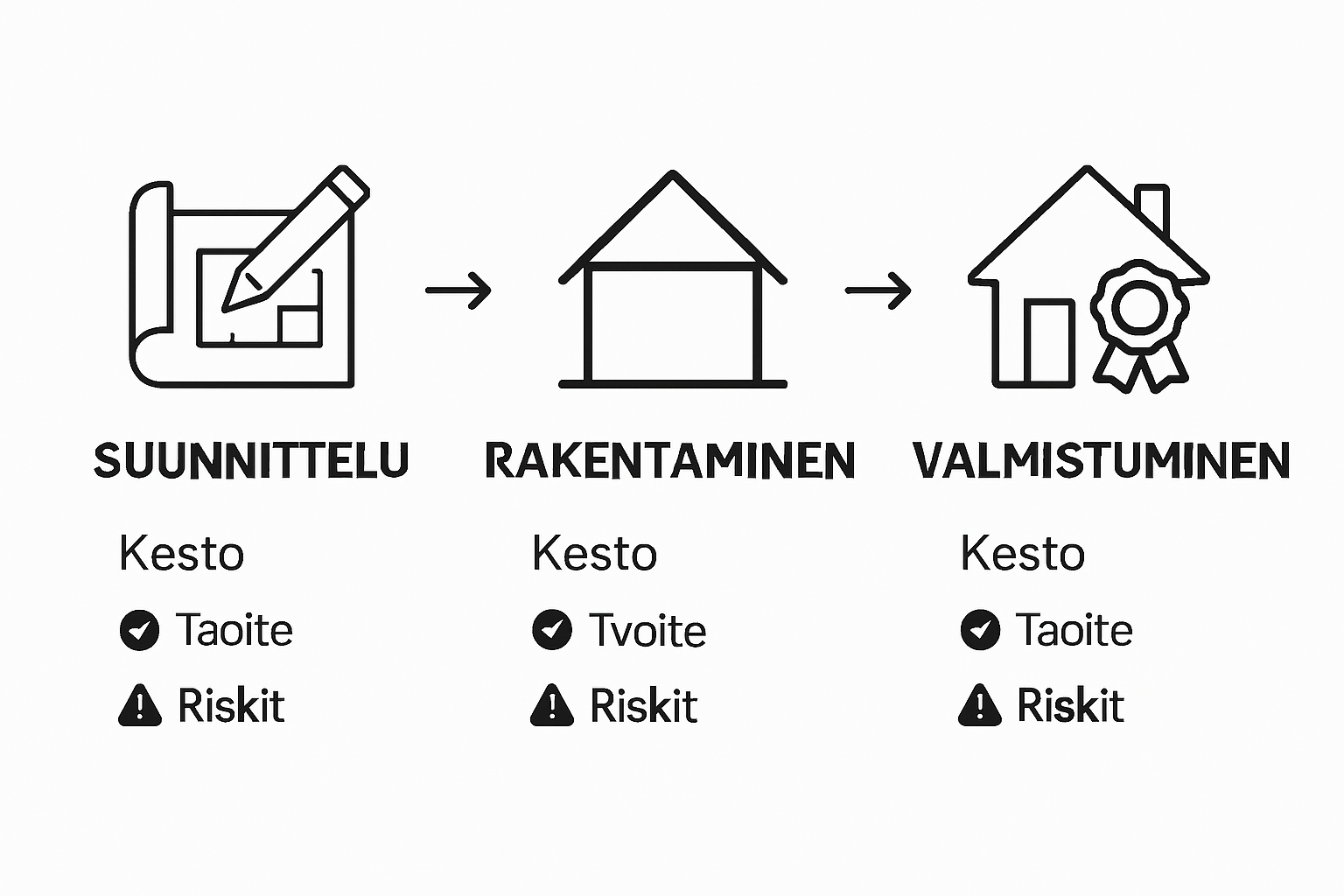 Rakennushankkeen aikataulu ja riskikartta yhdessä kuvassa