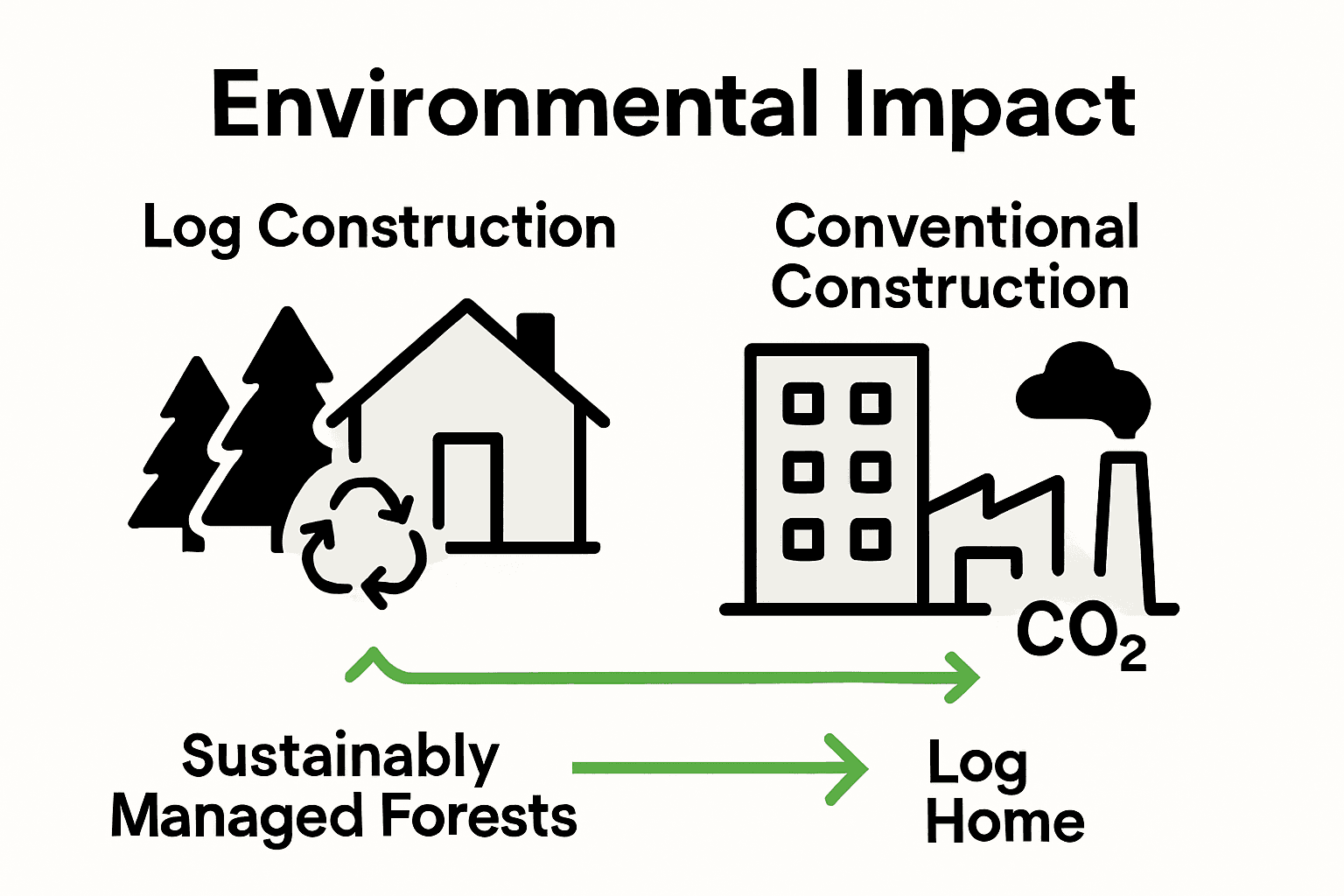 Infographic comparing log and concrete building impacts