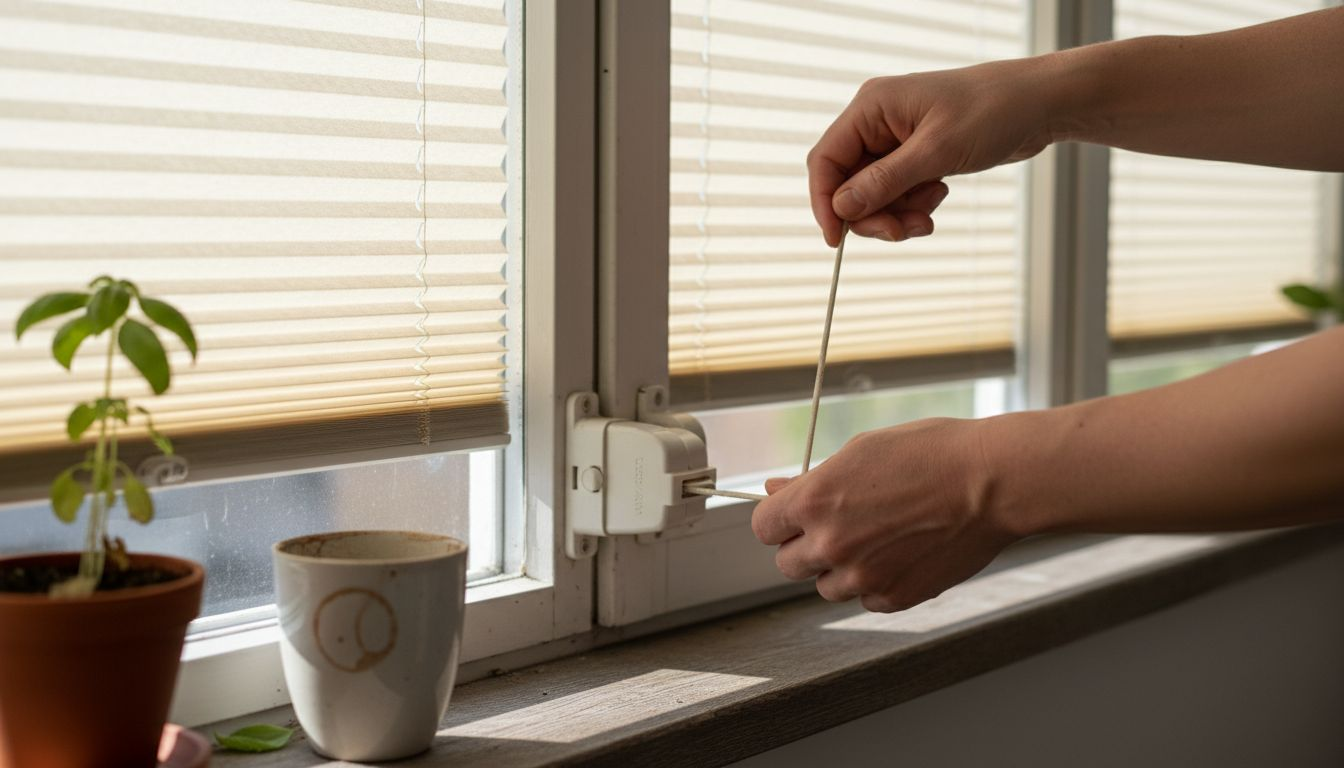 Kädet säätämässä parvekkeen kaihdinta