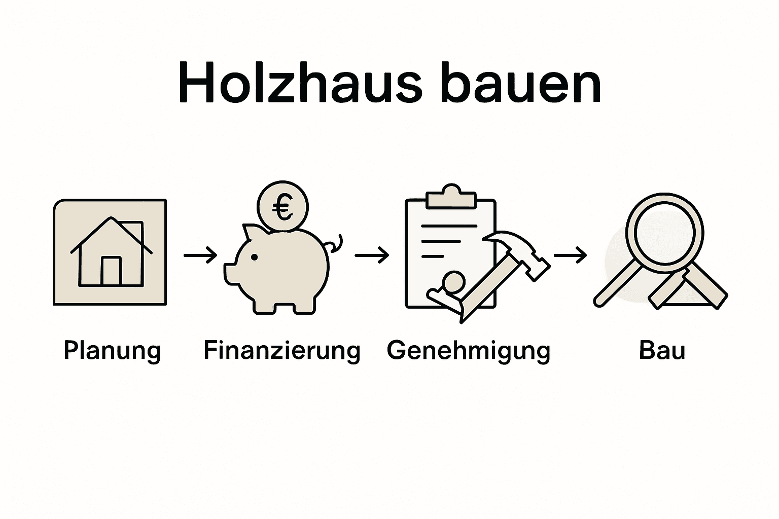 Schritt-für-Schritt-Infografik: So entsteht ein Holzhaus in fünf Etappen