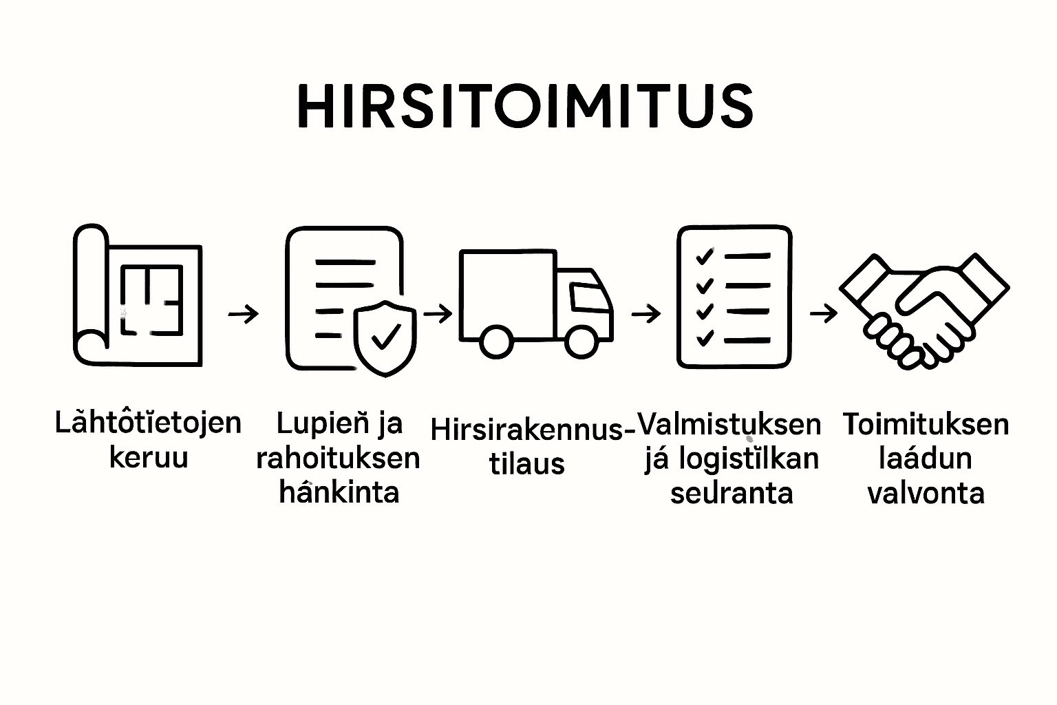 Hirsitalon toimitusprosessin vaiheet kuvina