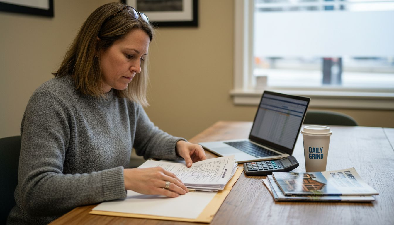 Analyst sorting timber project loan papers