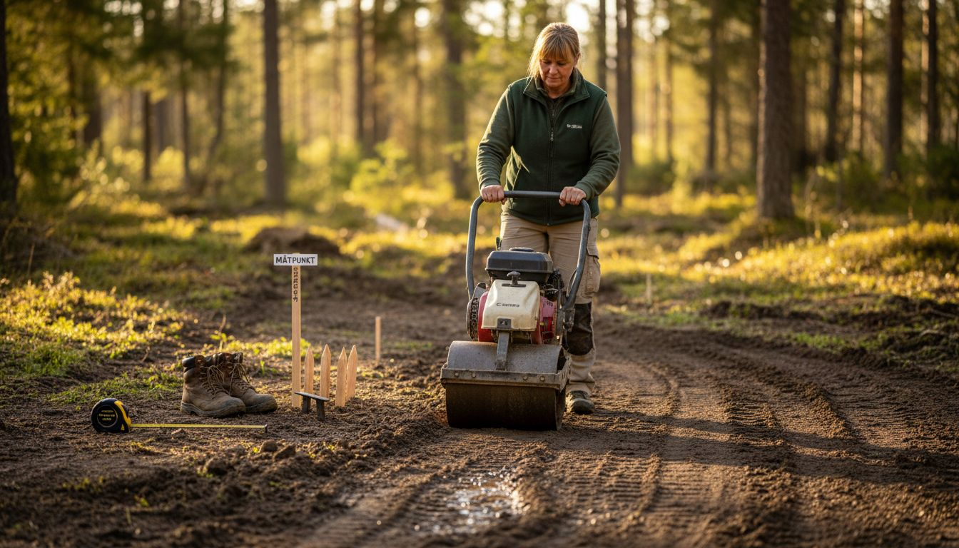 Så förbereder du mark för timmerstuga steg-för-steg 2 Kvinna packar marken inför byggprojekt