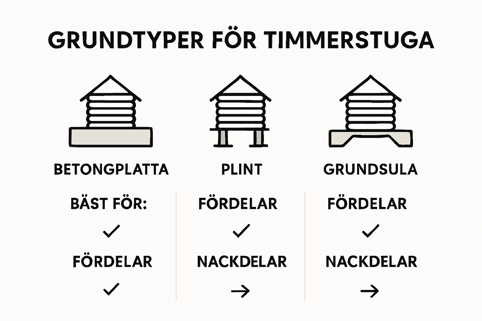 Så förbereder du mark för timmerstuga steg-för-steg 3 Illustration: Jämför olika typer av grundläggning för timmerstugor