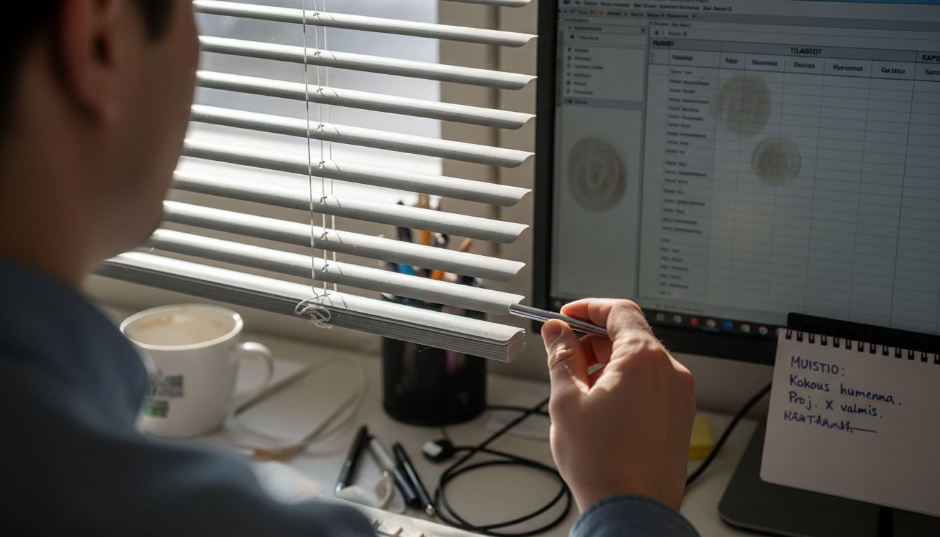 Toimistossa käsi säätää sälekaihtimia